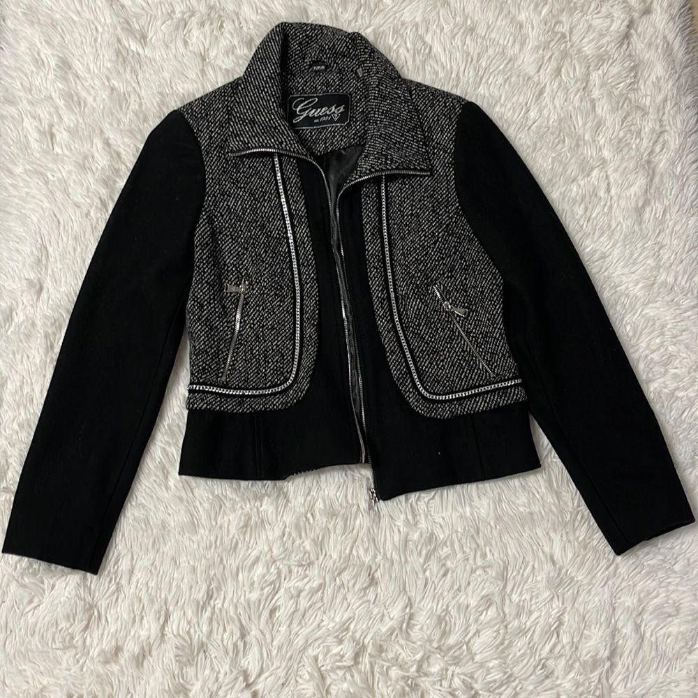 Guess Black & White Zipper Jacket